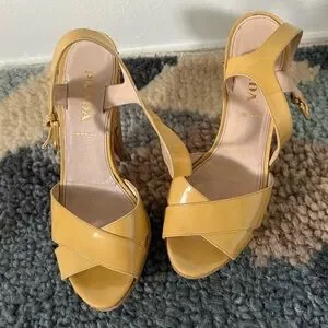 Prada | Shoes | Prada Patent Leather Yellow Cork Platform  display picture 1